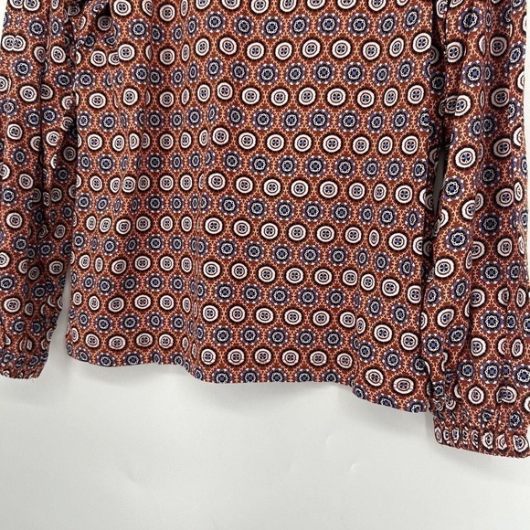 NEW LOFT Medallion Pleated V Neck Long Balloon Sleeve Tee Shirt Orange Size S - Picture 8 of 11